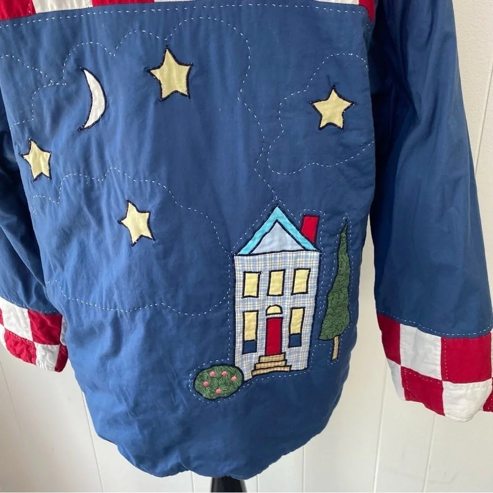Women's M Americana Patchwork Cabin Sky Quilted  Reversible Button Jacket Red